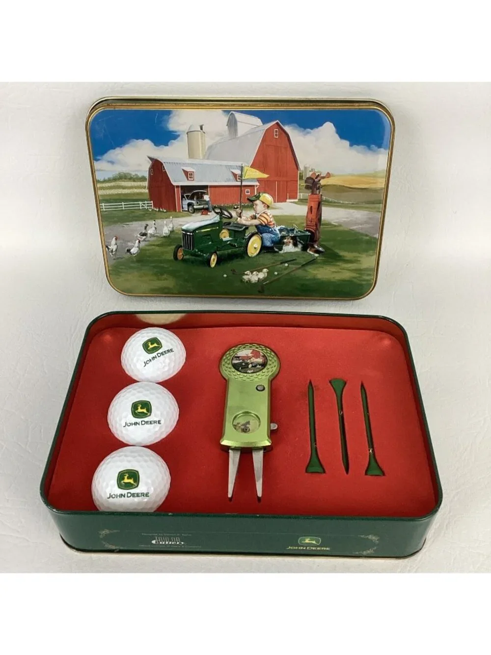 John Deere Golf Collector Tin Gift Set Logo Golf Balls Divot Tool Tees Zolan